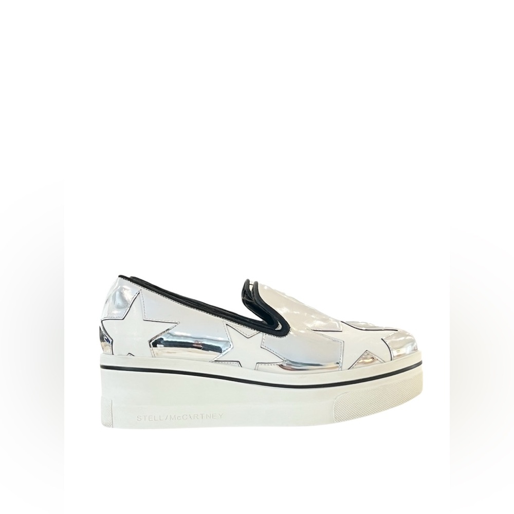 Stella McCartney Metallic Silver White Star Platform Binx Sneakers
